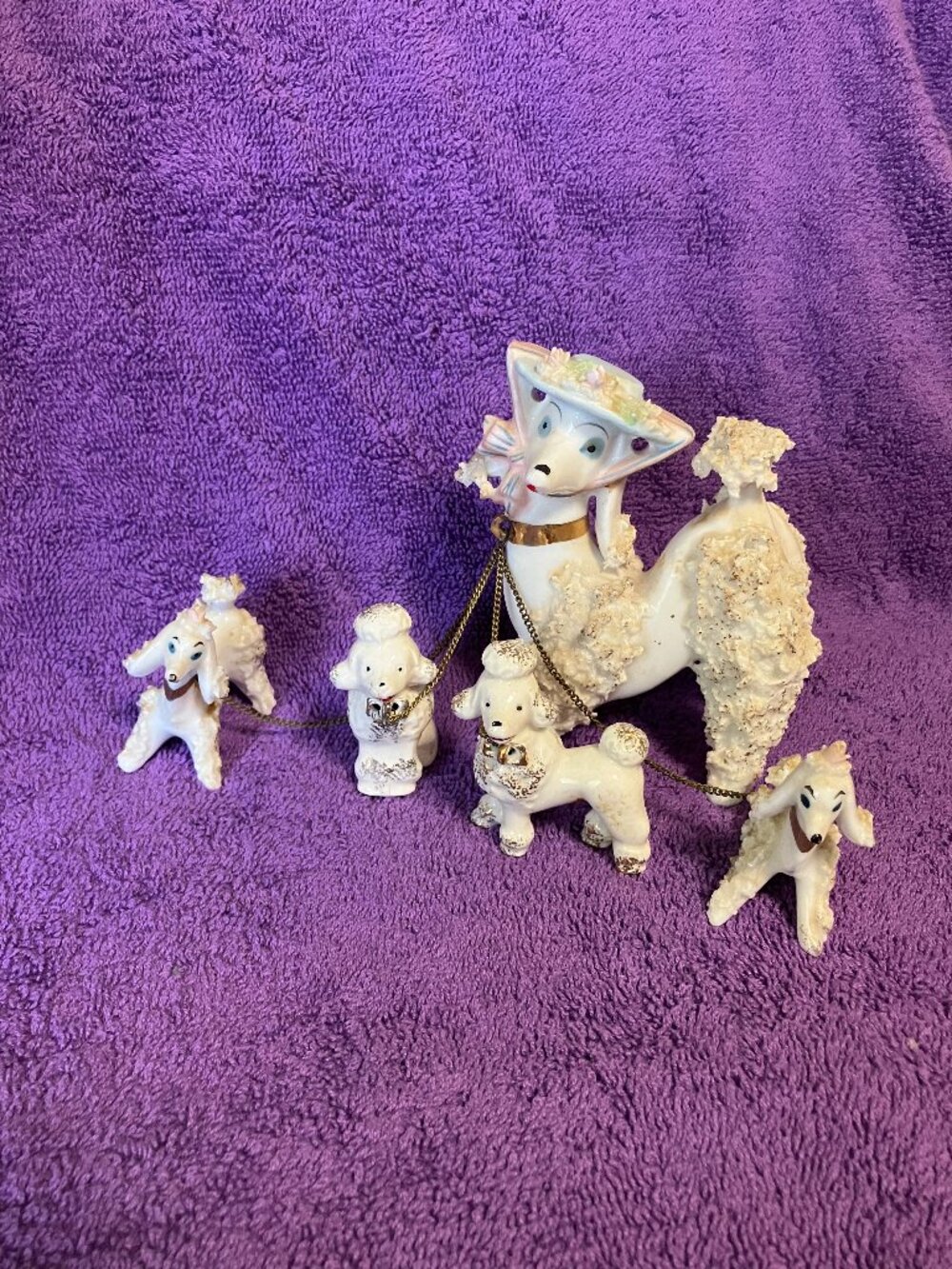 1950's Vintage Porcelain Spaghetti Poodle Family out for a walk